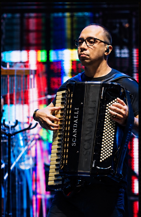 Gleison Brito tocando acordeon no palco